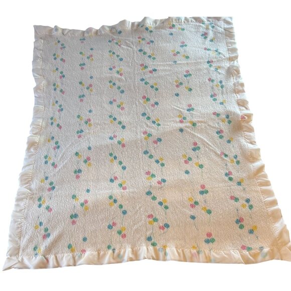 Baby Morgan Vintage Cozy 100% Orlon Balloon Print Satin Edge Made in USA - Picture 2 of 11
